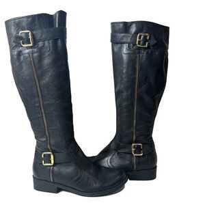 Cathy Jean Brazil Knee High Women Sz 8 Boots Black Leather Comfort Casual Zip Up